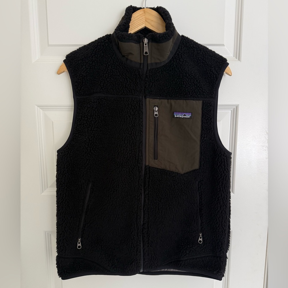 Patagonia Retro-X Men’s Vest Small Deep Pile Fleece Sherpa Black Olive Brown VTG